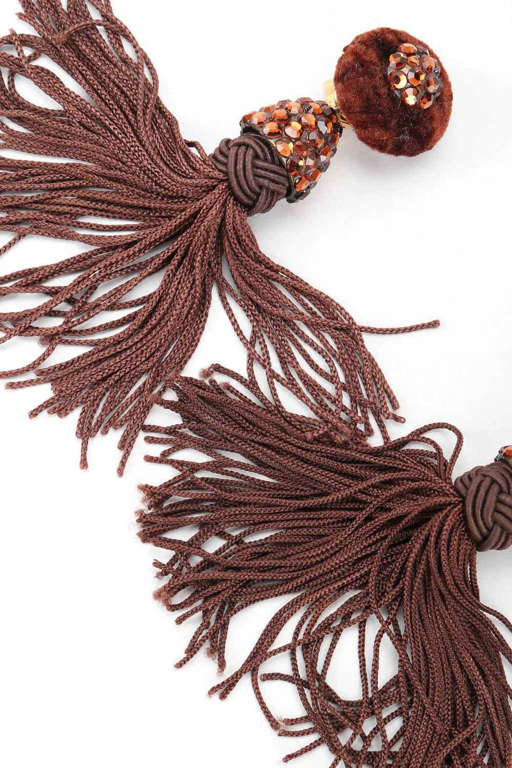 Chocolate Rhinestone Tassel Earrings