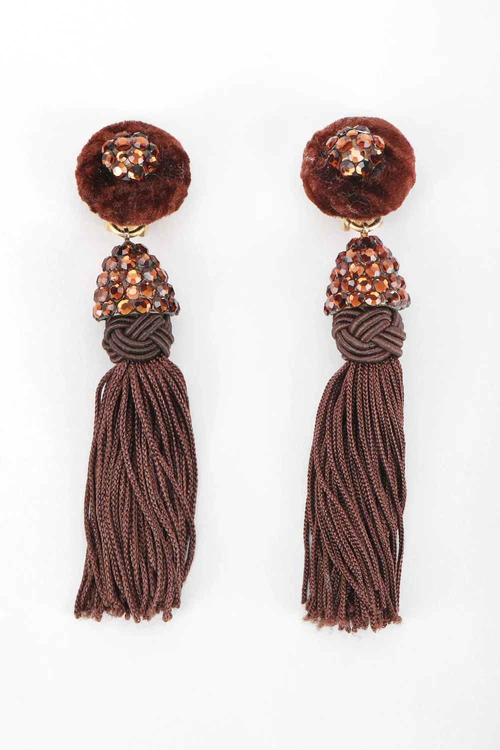 Chocolate Rhinestone Tassel Earrings