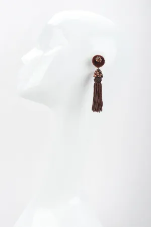 Chocolate Rhinestone Tassel Earrings