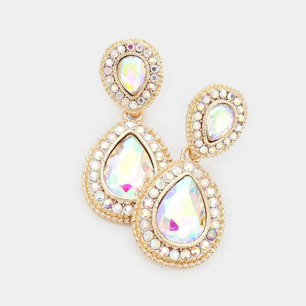 Clear Crystal Pave Gold Evening Earrings