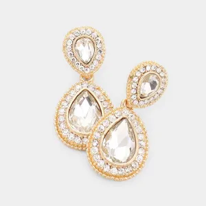 Clear Crystal Pave Gold Evening Earrings
