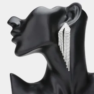 Clear Rhinestone Variegated Fringe Pageant Earrings  | Fringe Evening Earrings |  633017