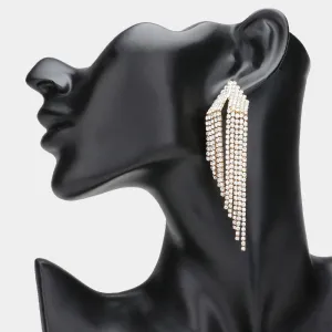 Clear Rhinestone Variegated Fringe Pageant Earrings on Gold | Fringe Evening Earrings |  633015