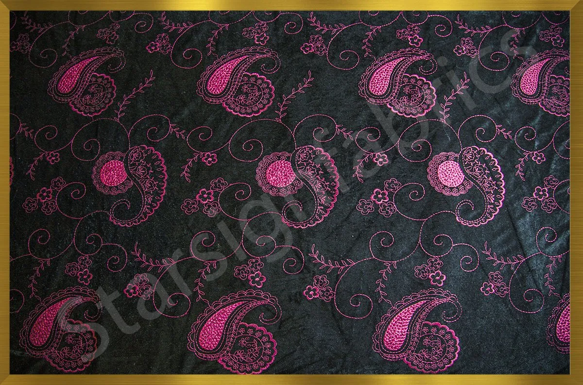 Colored Thread Embroidered Velvet Fabric