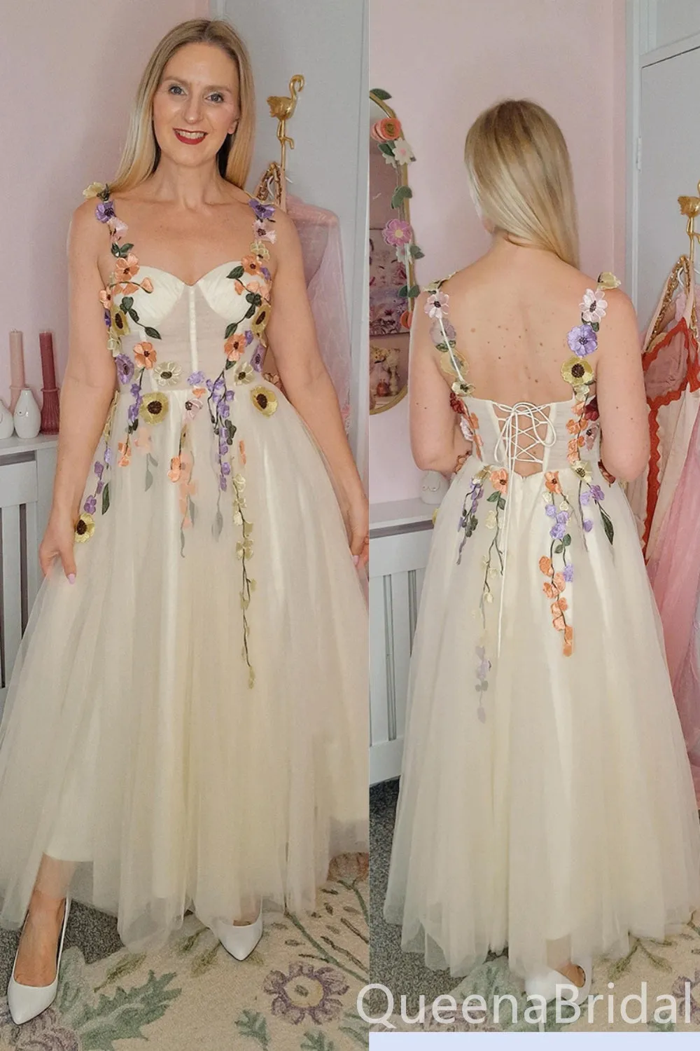 Colorful Flower Embroidery A-line Lace up Back Sweetheart Party Dress Long Prom Dresses to Impress ,WGP1387