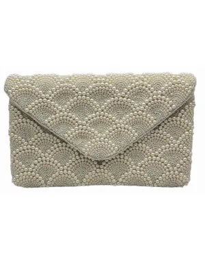 Cream Pearl Studded Clutch