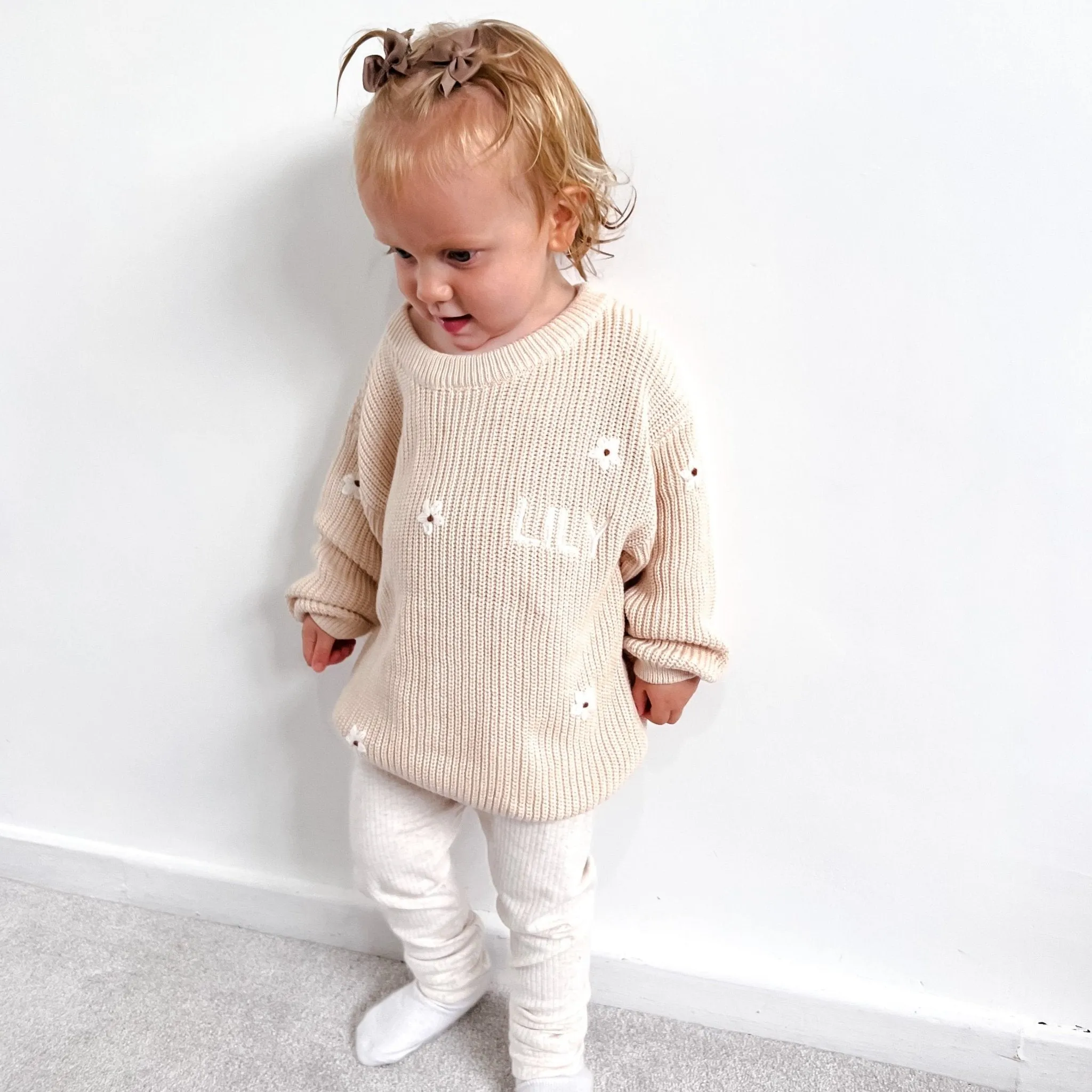 Cream Personalised Floral Knitted Jumper