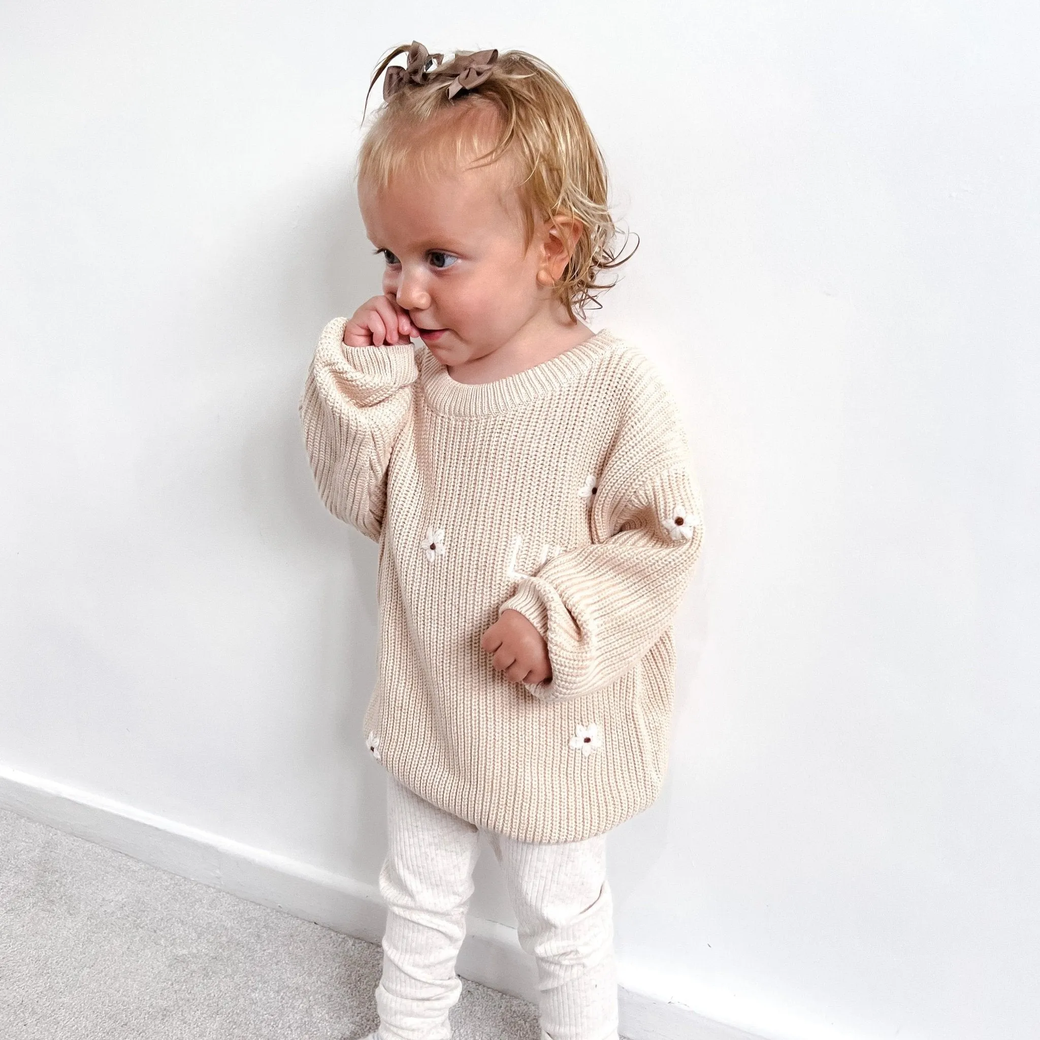 Cream Personalised Floral Knitted Jumper