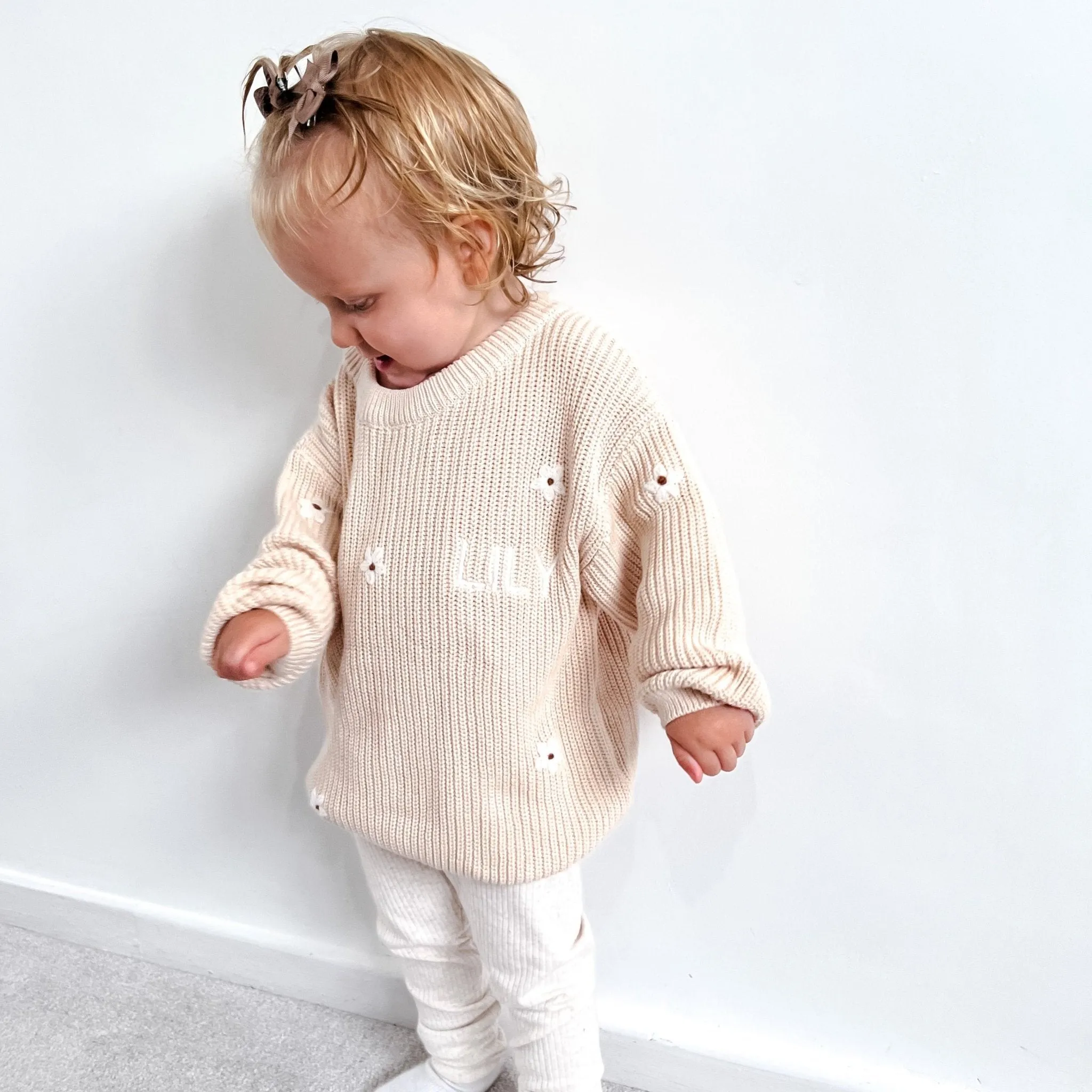 Cream Personalised Floral Knitted Jumper