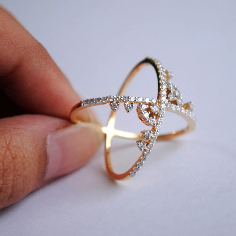 Criss Cross Broad Gap X Diamond Ring