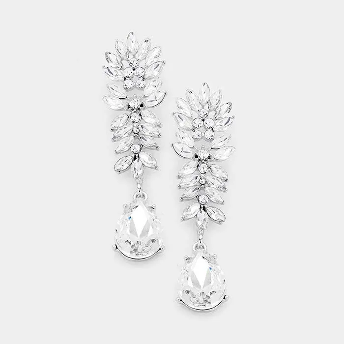 Crystal Clear Cluster Teardrop Silver Evening Earrings