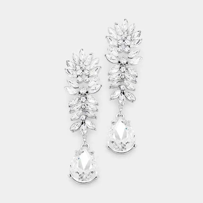 Crystal Clear Cluster Teardrop Silver Evening Earrings