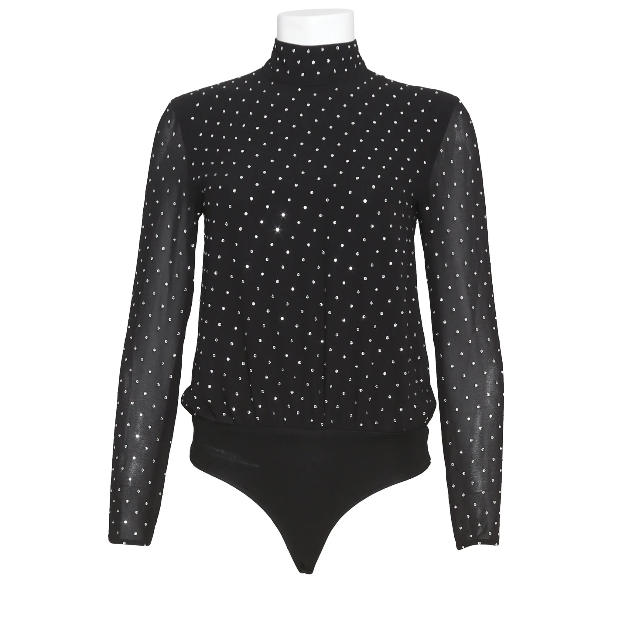 CRYSTAL EMBELLISHED BLACK BODYSUIT