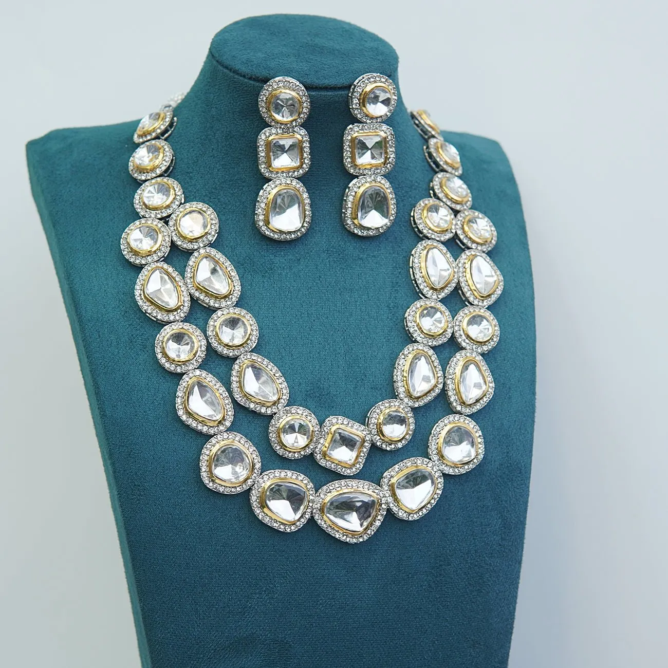 Cut Kundan Double Necklace Mala