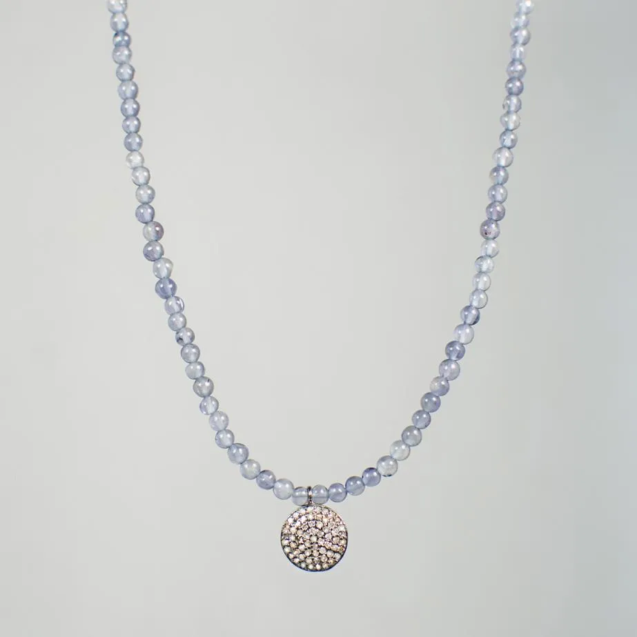 Diamond Disc and Iolite Necklace