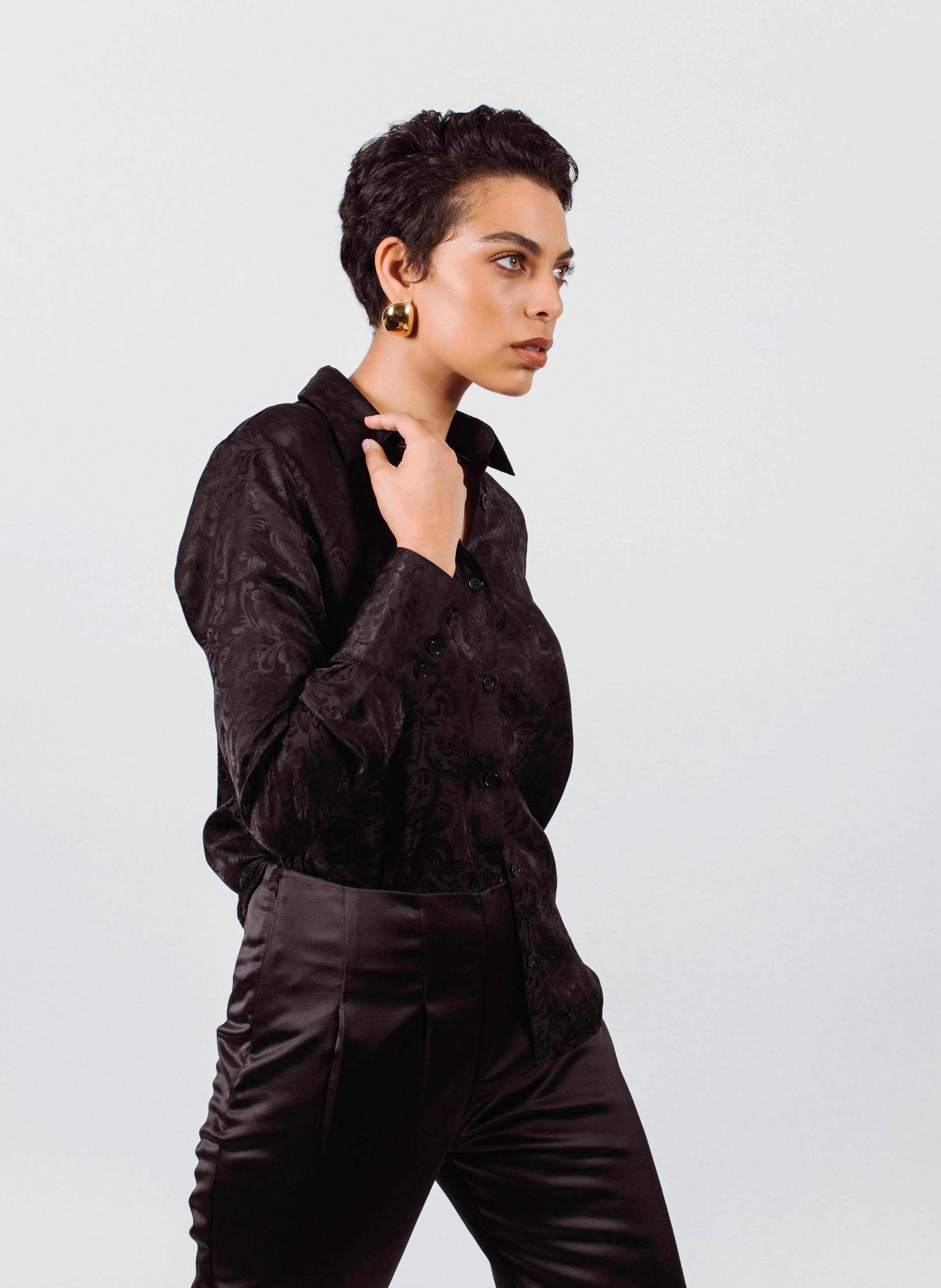 Elegance Silk Blouse in Black Paisley