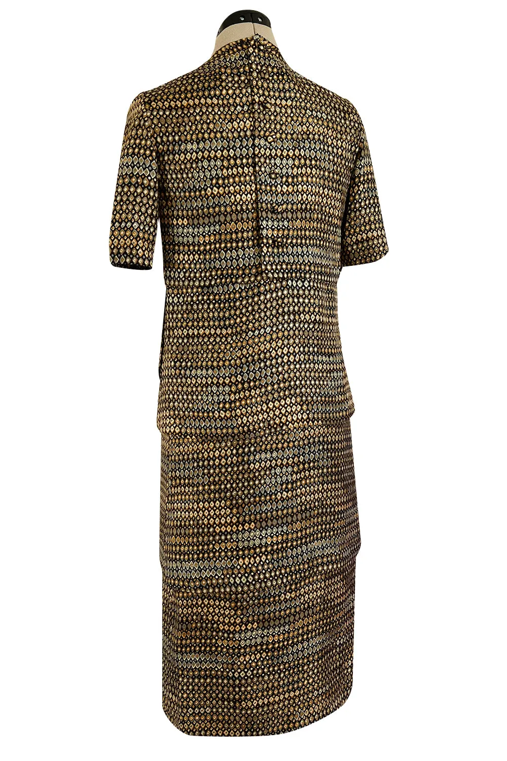 Elegant 1960s Madame Gres Haute Couture Printed & Tiered Silk Day Dress