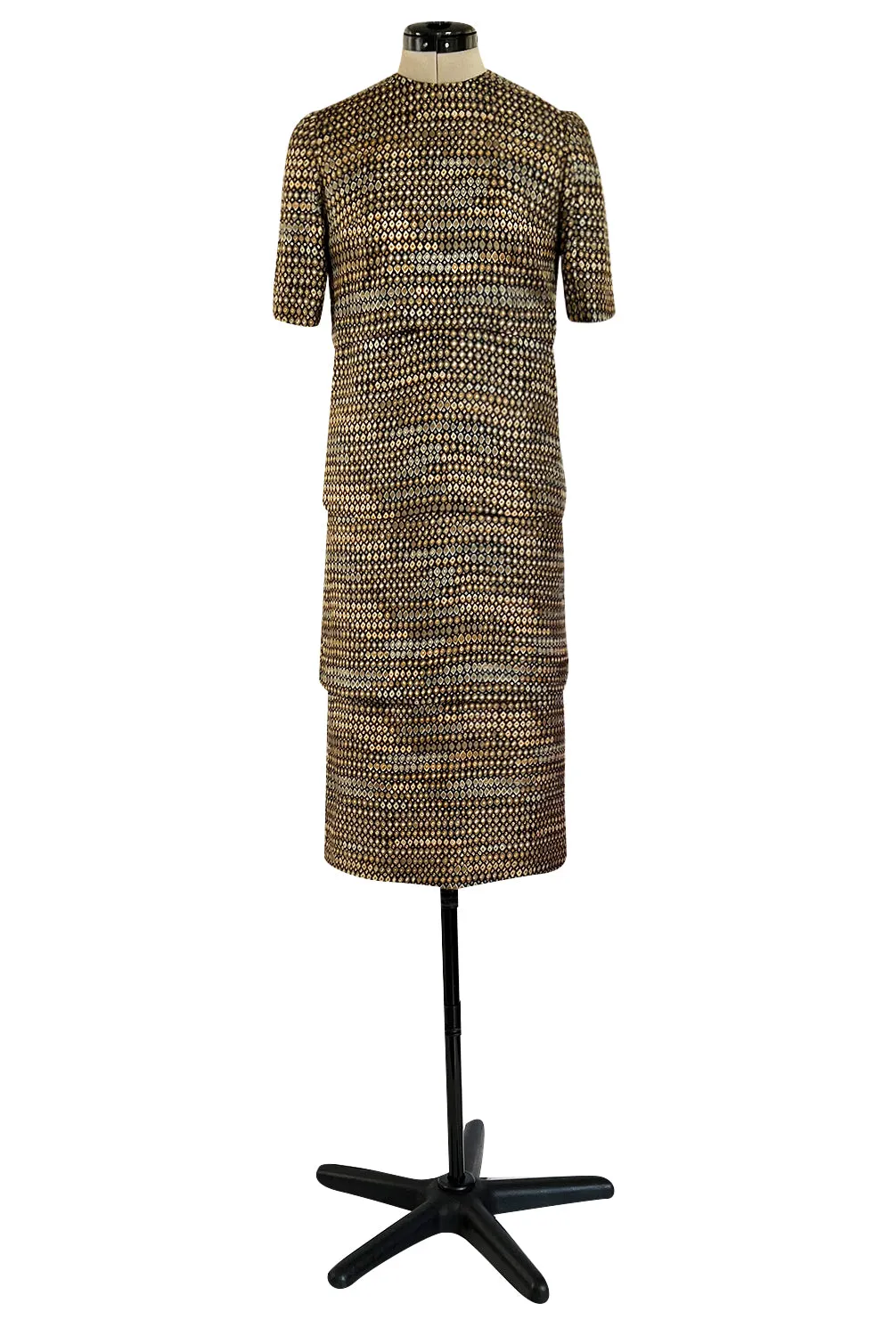 Elegant 1960s Madame Gres Haute Couture Printed & Tiered Silk Day Dress