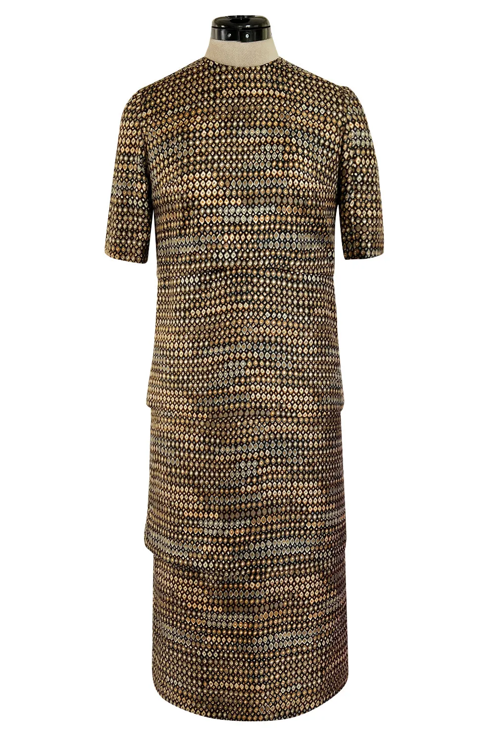 Elegant 1960s Madame Gres Haute Couture Printed & Tiered Silk Day Dress