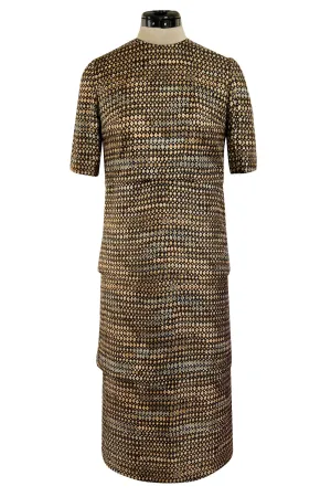 Elegant 1960s Madame Gres Haute Couture Printed & Tiered Silk Day Dress