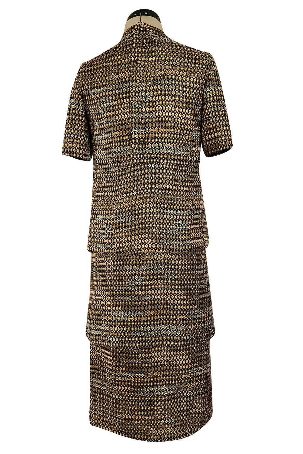Elegant 1960s Madame Gres Haute Couture Printed & Tiered Silk Day Dress