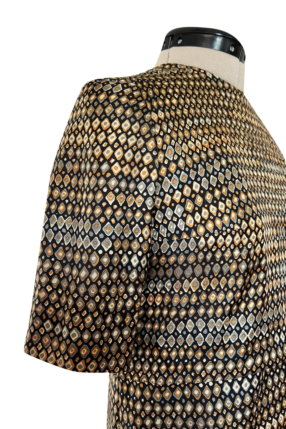 Elegant 1960s Madame Gres Haute Couture Printed & Tiered Silk Day Dress