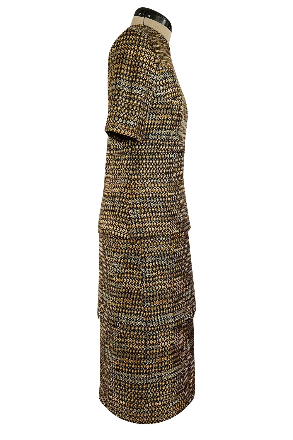 Elegant 1960s Madame Gres Haute Couture Printed & Tiered Silk Day Dress
