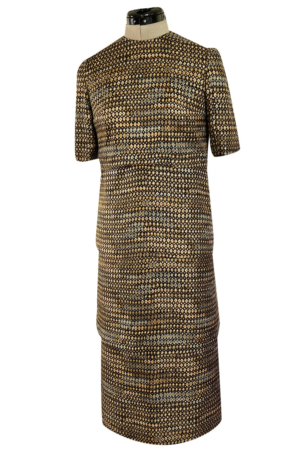 Elegant 1960s Madame Gres Haute Couture Printed & Tiered Silk Day Dress