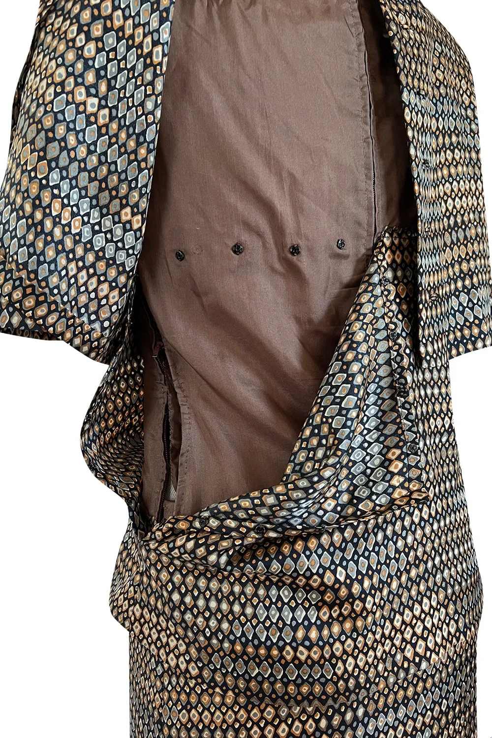 Elegant 1960s Madame Gres Haute Couture Printed & Tiered Silk Day Dress