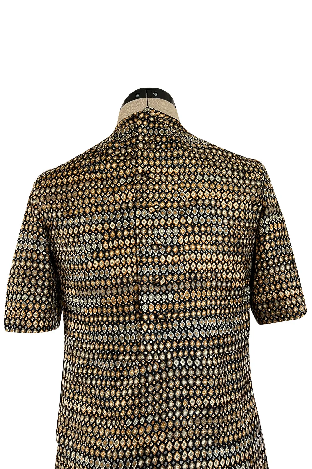 Elegant 1960s Madame Gres Haute Couture Printed & Tiered Silk Day Dress