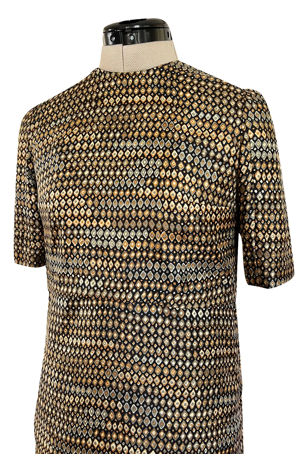 Elegant 1960s Madame Gres Haute Couture Printed & Tiered Silk Day Dress