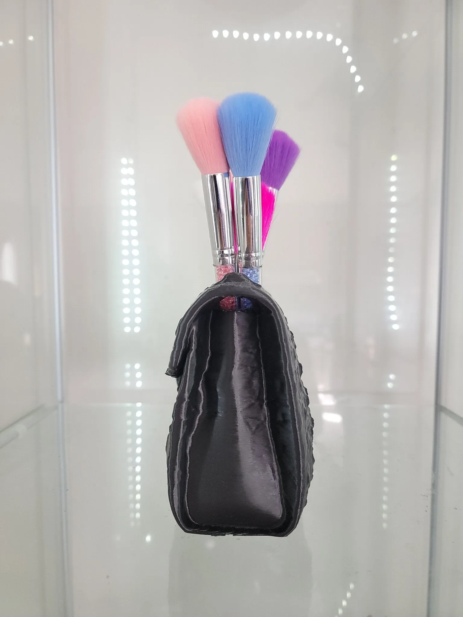 Elegant Black Clutch Makeup Brush Holder - Luxurious Vanity Organizer