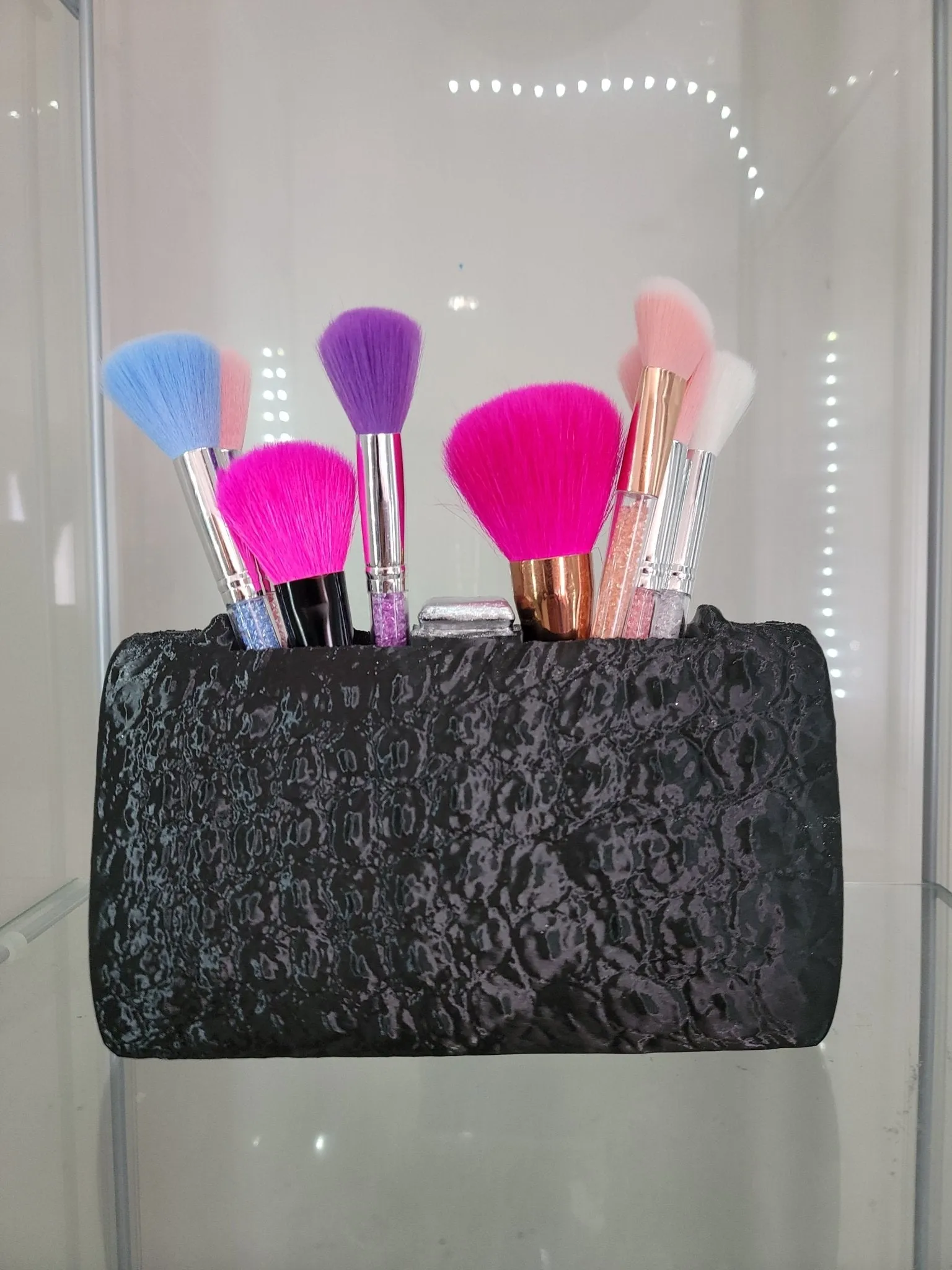 Elegant Black Clutch Makeup Brush Holder - Luxurious Vanity Organizer