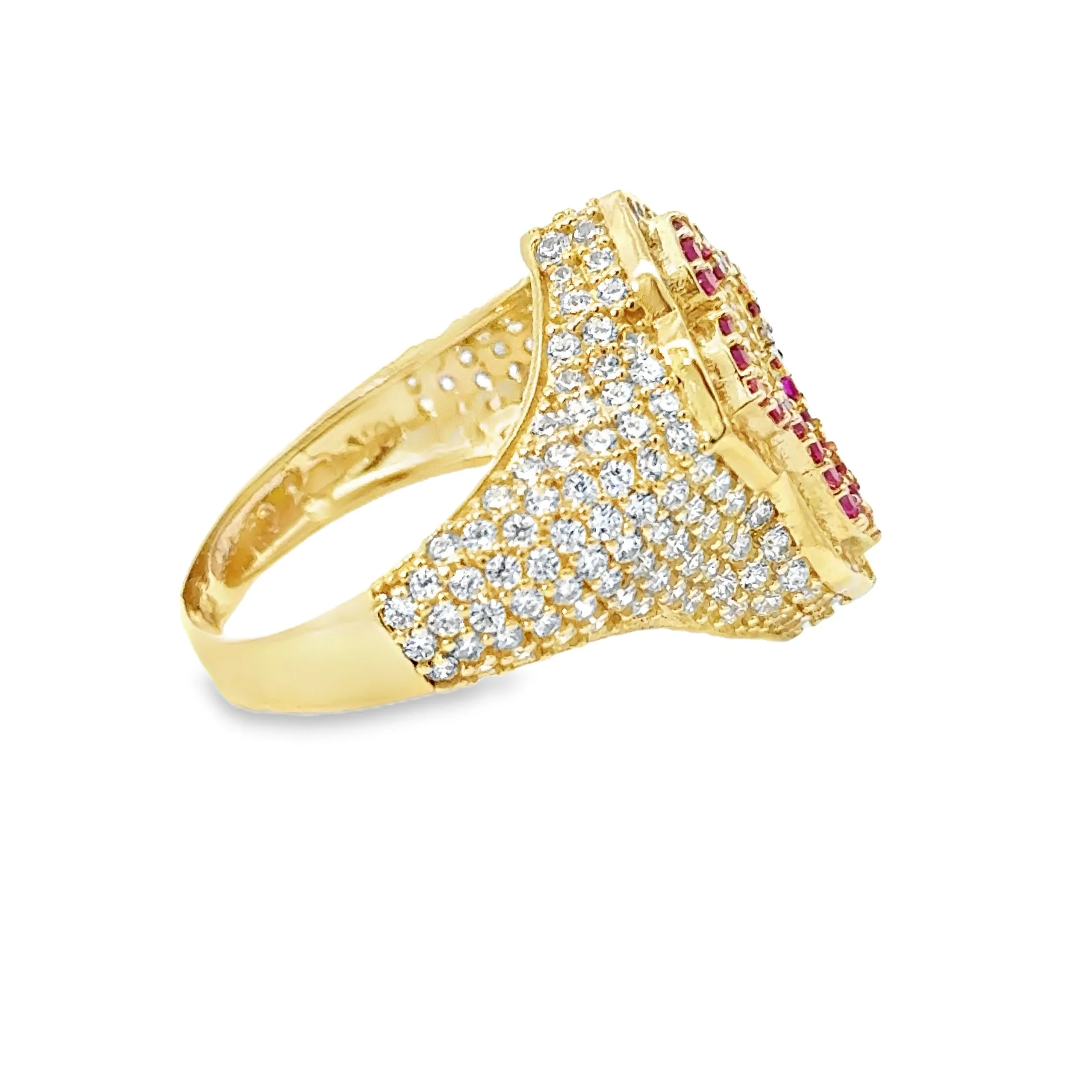 Elegant Gold Ring with red stone  Cross 10k