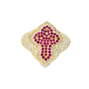 Elegant Gold Ring with red stone  Cross 10k
