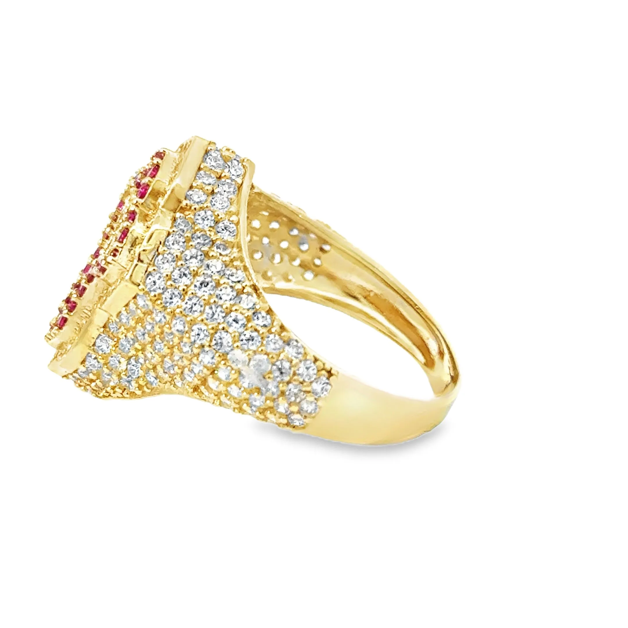 Elegant Gold Ring with red stone  Cross 10k