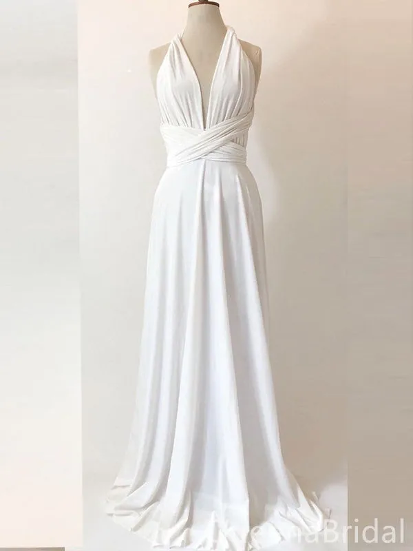 Elegant Ivory V Neck Hater A-line Party Dress Long Prom Dresses to Impress ,WGP1602