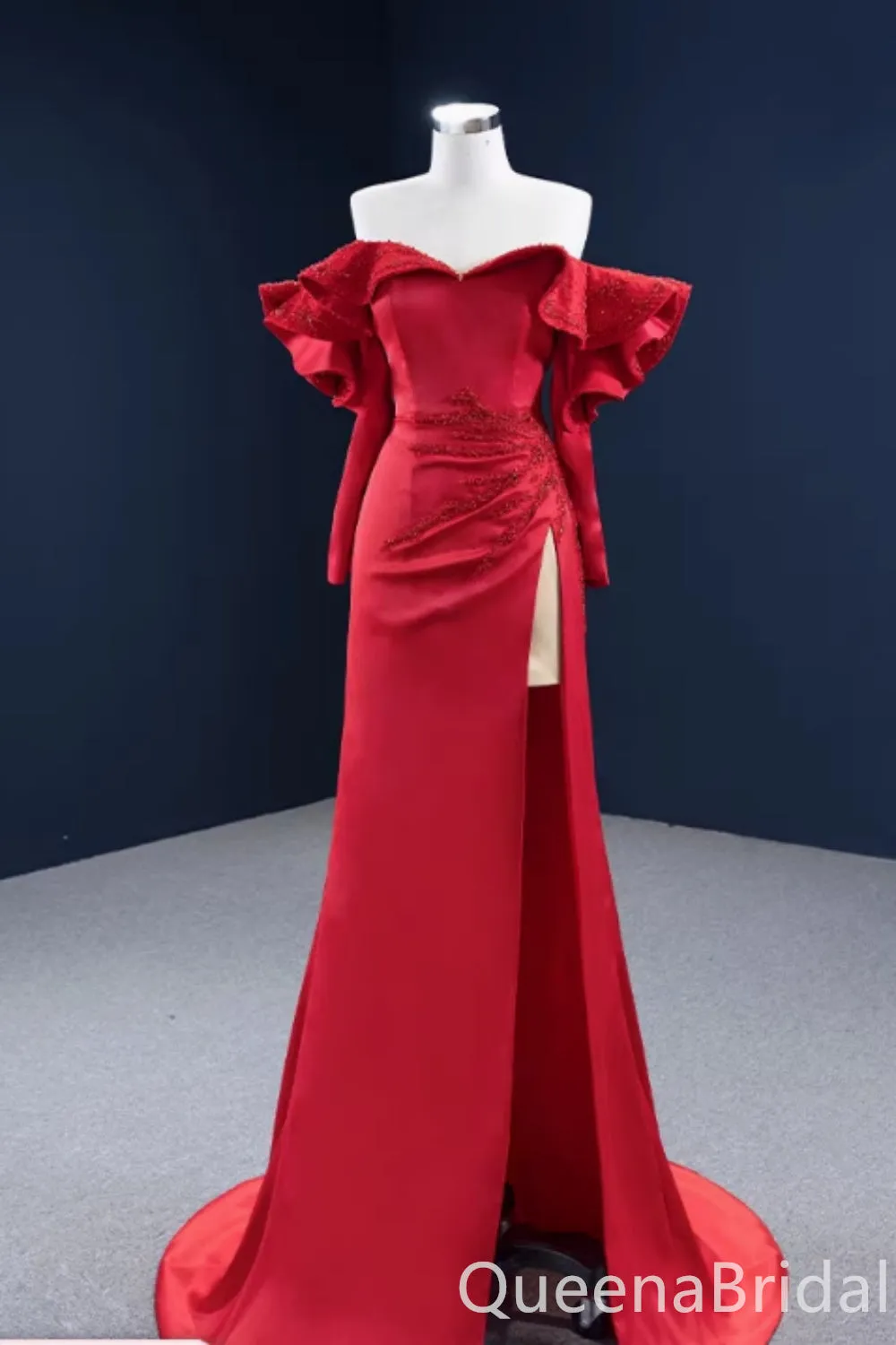Elegant Long Sleeves Off Shoulder Embroidery Mermaid Lace up Back Party Dress Long Prom Dresses to Impress ,WGP1700