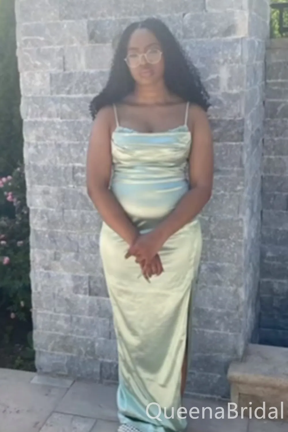 Elegant Mint Green Mermaid Satin Long Prom Dresses ,WGP1651