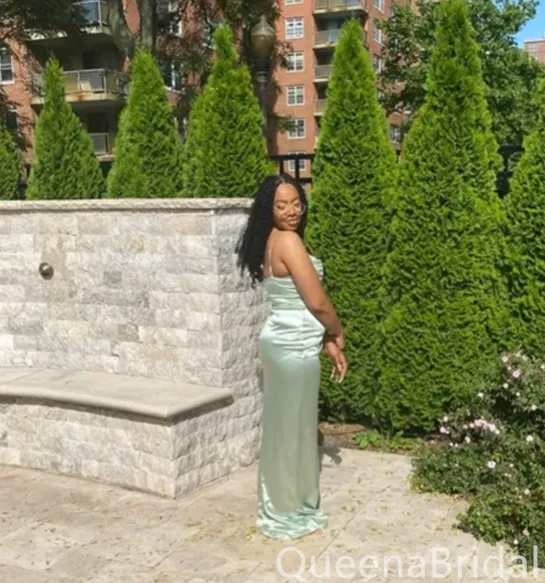 Elegant Mint Green Mermaid Satin Long Prom Dresses ,WGP1651