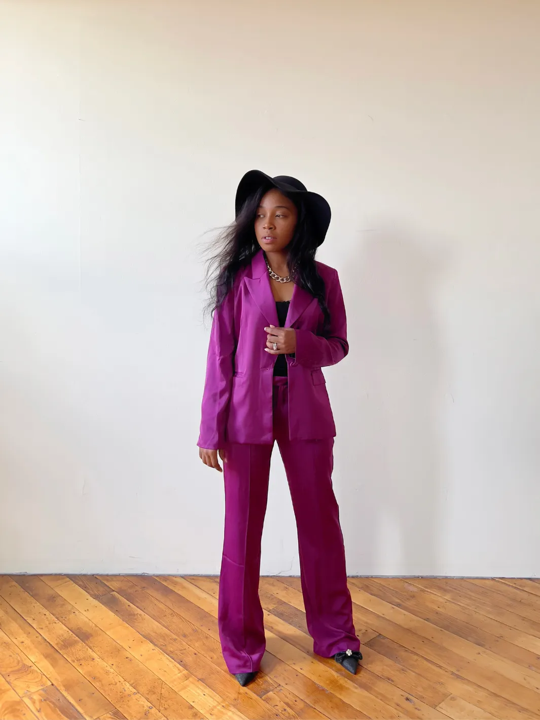 Elegant Purple Satin Blazer