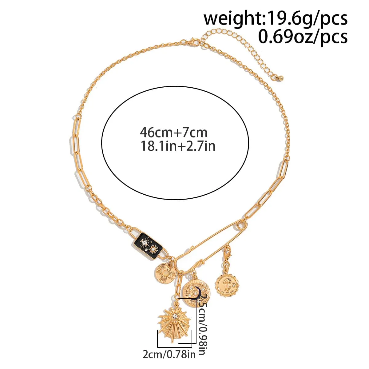 Elegant Rhinestone Inlaid Enamel Round Disk Square Charm Paperclip Necklace