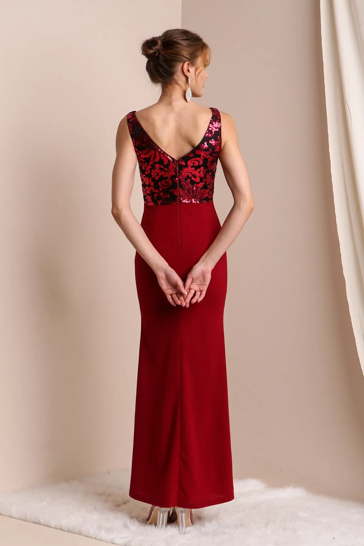 Elegant Sequins and embroidered Dress with Slit
