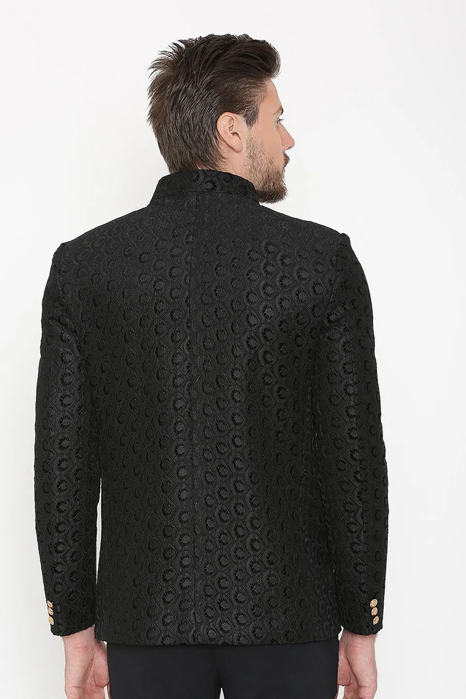 EmbroideRed Velvet Black Bandhgala
