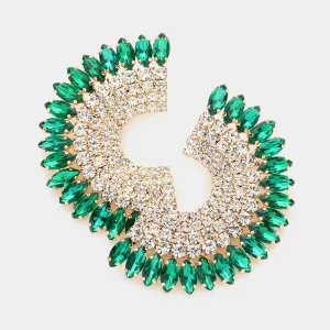 Emerald Marquise Stone and Rhinestone Half Moon Pageant Earrings | Evening Earrings | 573538
