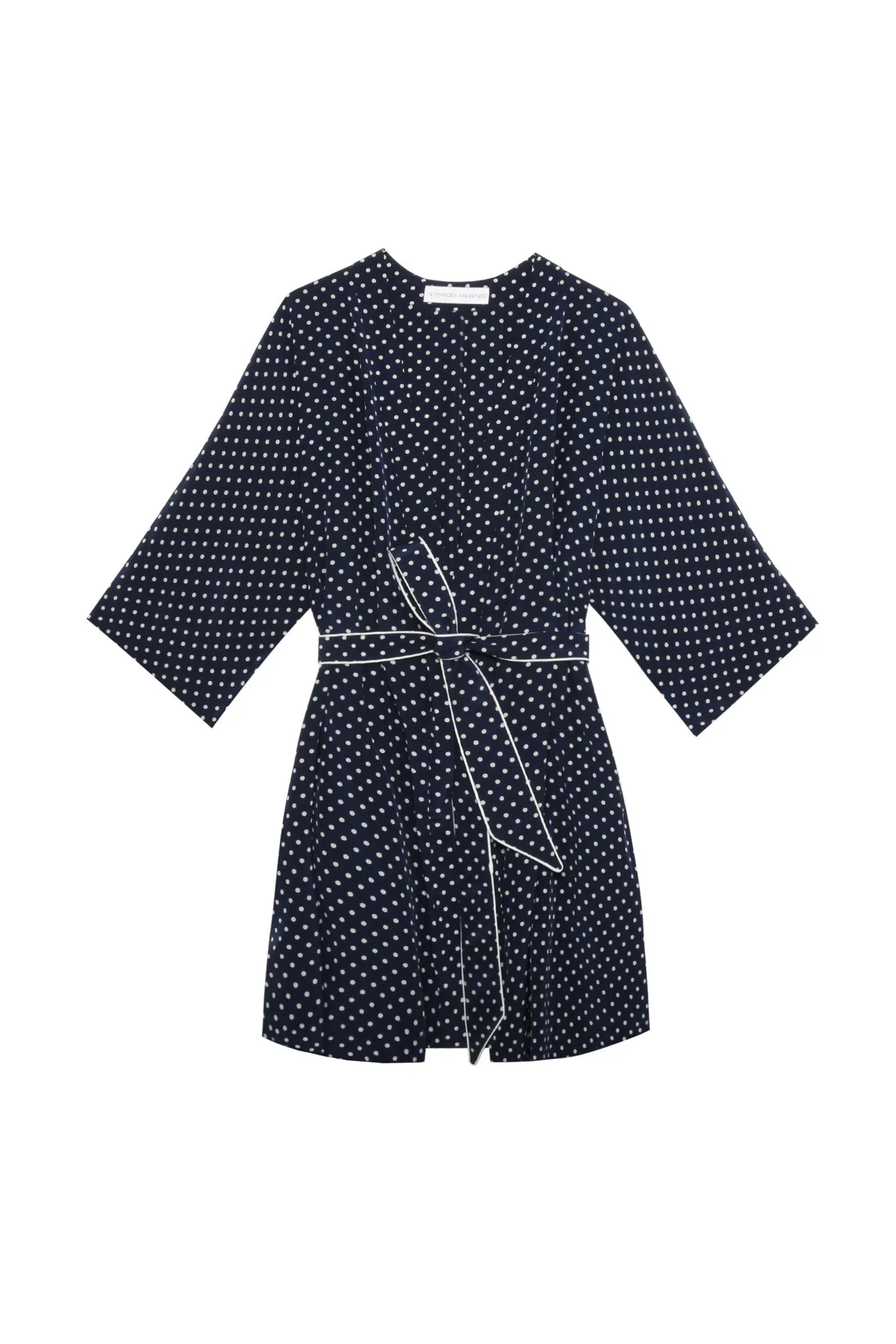 EMMA SILK ROBE - NAVY DOT