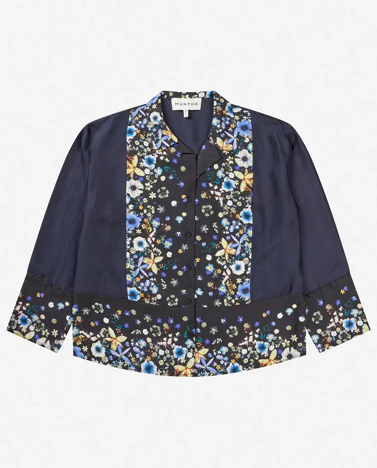 Faiza Silk Printed Blouse BLACK