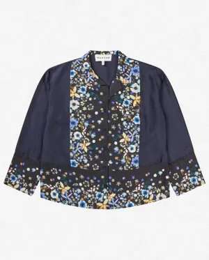 Faiza Silk Printed Blouse BLACK