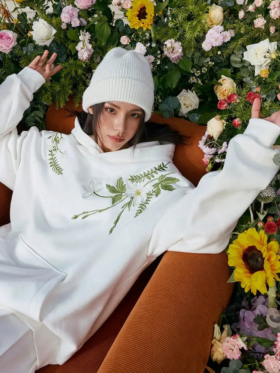 Floral Embroidered Hooded Sweatshirt