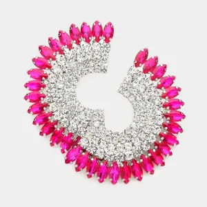 Fuchsia Marquise Stone and Rhinestone Half Moon Pageant Earrings | Evening Earrings | 573539